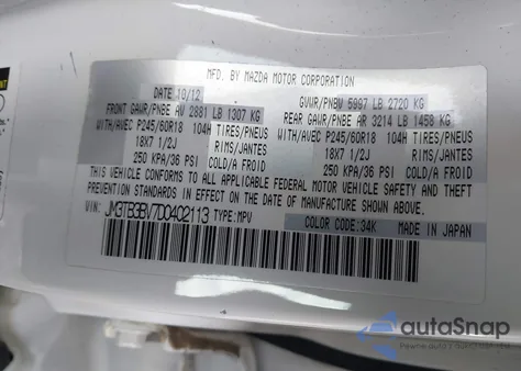 2013 Mazda Cx-9 Sport z USA, uszkodzony, nr VIN JM3TB3BV7D0402113